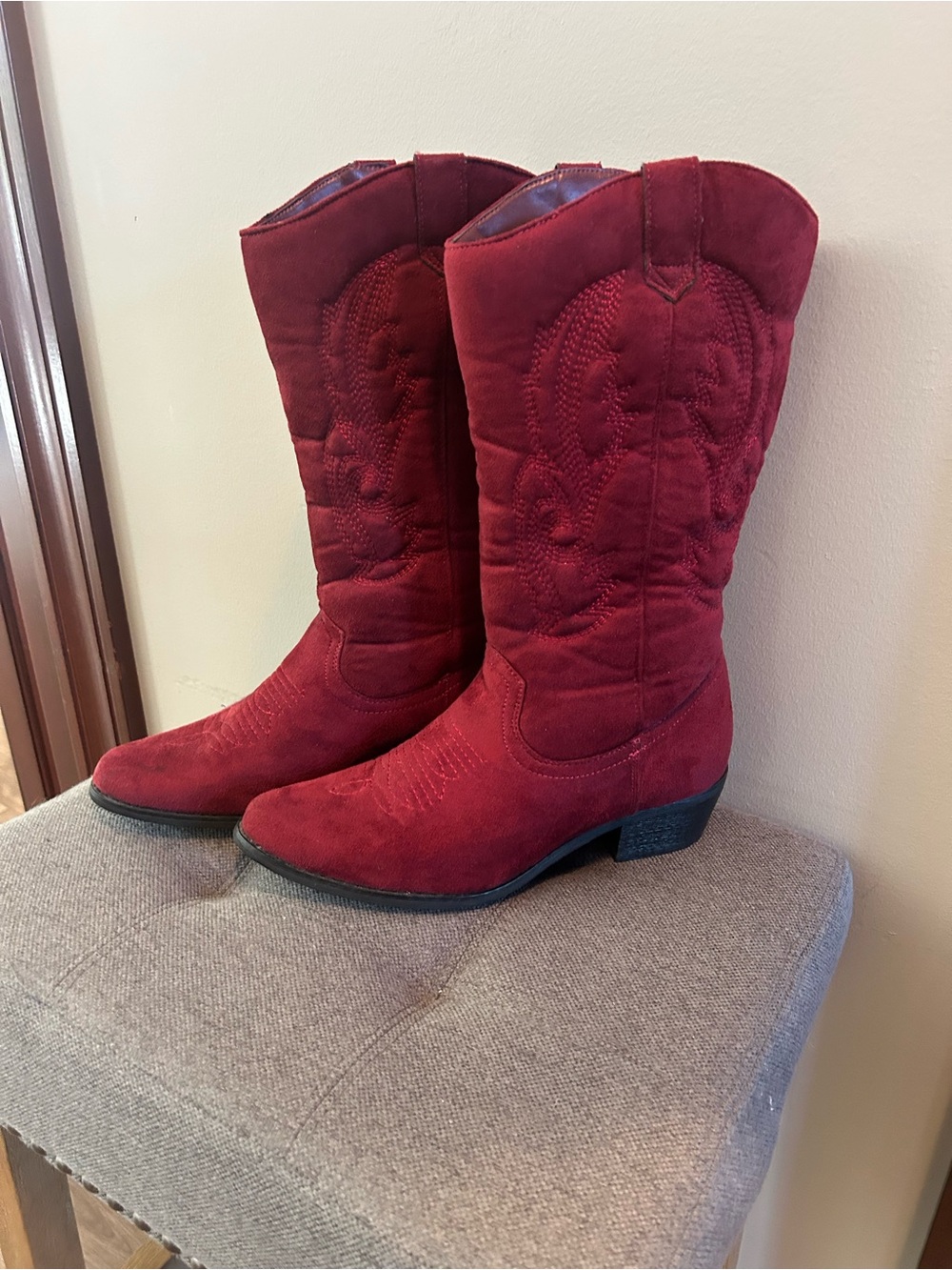 Pierre Dumas Red Western Cowboy Boots Womens Size 8 Embroidered Mid Calf